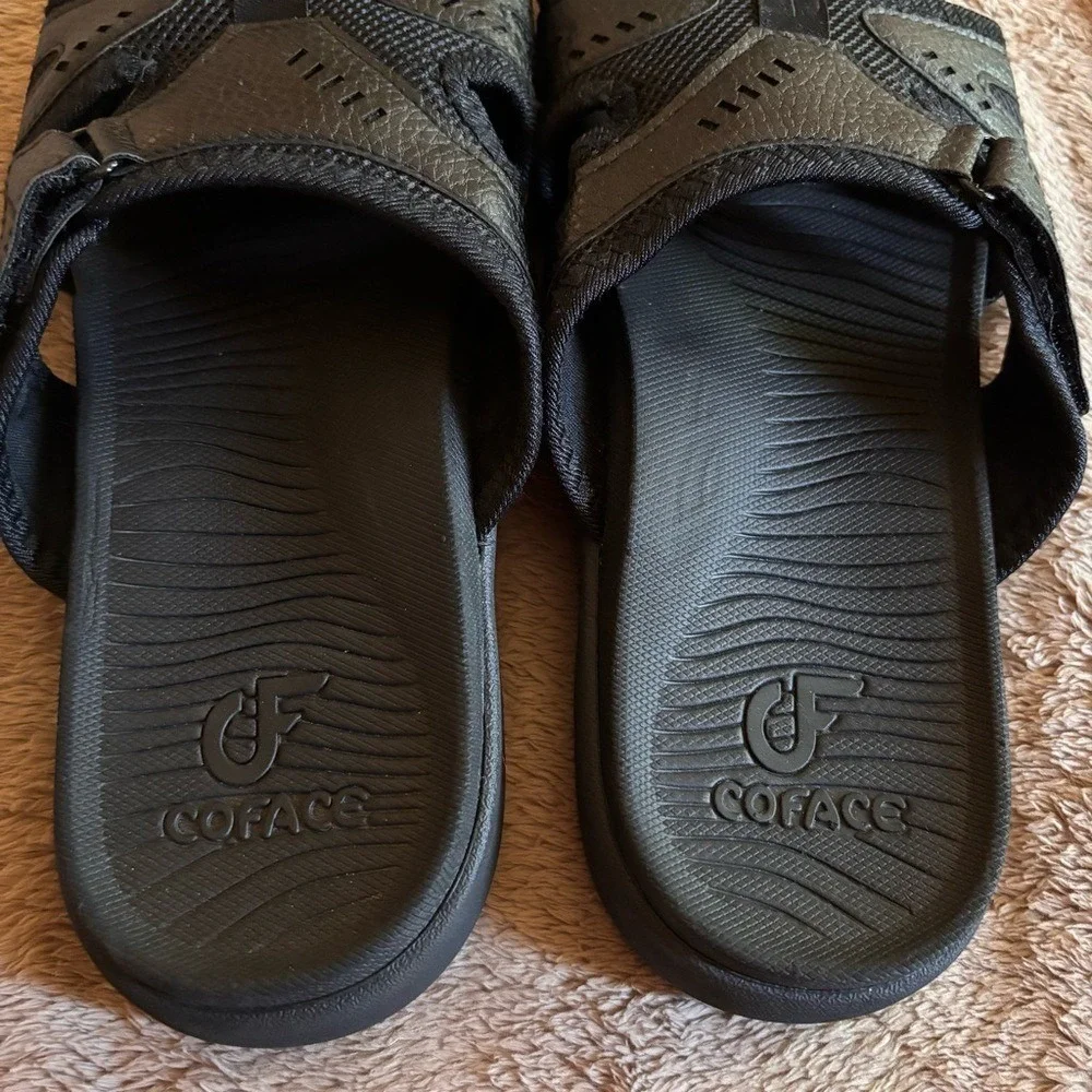 Coface Mens Arch Support Slide Sandals Black Adjustable Athletic Comfort Slides9